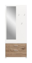 Kompaktgarderobe >Polo< Schublade + Klappe, weiß / nox oak / Spiegel - 80x190x38cm (BxHxT)