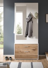 Kompaktgarderobe >Polo< Schublade + Klappe, weiß / nox oak / Spiegel - 80x190x38cm (BxHxT)