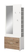 Kompaktgarderobe >Polo< Schublade + Klappe, weiß / nox oak / Spiegel - 80x190x38cm (BxHxT)