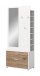 Kompaktgarderobe >Polo< Schublade + Klappe, weiß / nox oak / Spiegel - 80x190x38cm (BxHxT)