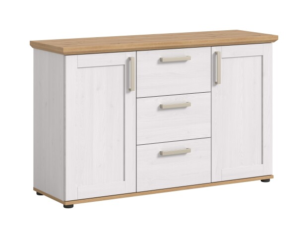 Sideboard >Verona< 2 Türen, 3 Schübe, Sibiu Lärche Dekor - 129x80x40cm (BxHxT)