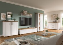 Sideboard >Verona< 2 Türen, 3 Schübe, Sibiu Lärche Dekor - 129x80x40cm (BxHxT)