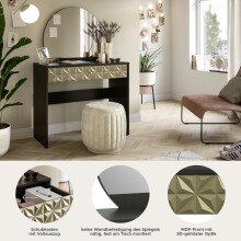 Schminktisch >Prisma< mir Schubladen, schwarz / goldfarbig / Spiegel - 90x133x39cm (BxHxT)