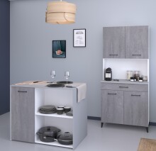 Mehrzweckschrank-Set >Malice 3< (2-teilig) Buffetschrank + Beistelschrank, in Beton Optik hell / Weiss
