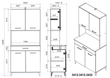 Mehrzweckschrank-Set >Malice 3< (2-teilig) Buffetschrank + Beistelschrank, in Beton Optik hell / Weiss