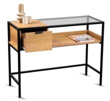 Konsolentisch >Mandurah 4< Schublade, Ablage, in Dekor Eiche / schwarz - 100x40x75 (BxHxT)