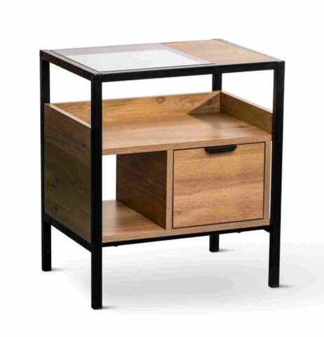 Beistelltisch >Mandurah 1< Schublade, Ablagen, Eiche Dekor, Metall + MDF - 48x55x35cm (BxHxT)