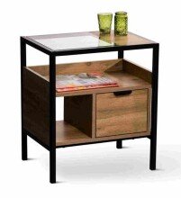 Beistelltisch >Mandurah 1< Schublade, Ablagen, Eiche Dekor, Metall + MDF - 48x55x35cm (BxHxT)