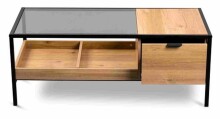 Couchtisch >Mandurah 2< Schublade, Ablage, Eiche Dekor, Metall + MDF - 110x42x55cm (BxHxT)