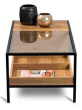 Couchtisch >Mandurah 2< Schublade, Ablage, Eiche Dekor, Metall + MDF - 110x42x55cm (BxHxT)