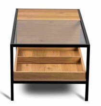Couchtisch >Mandurah 2< Schublade, Ablage, Eiche Dekor, Metall + MDF - 110x42x55cm (BxHxT)