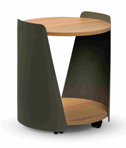 Beistelltisch >Sandro 2< mit Ablage, in Eiche Dekor, Metall grün + MDF - 48x40cm (HxD)