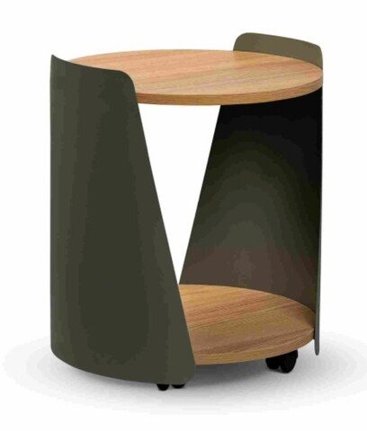 Beistelltisch >Sandro 2< mit Ablage, in Eiche Dekor, Metall grün + MDF - 48x40cm (HxD)