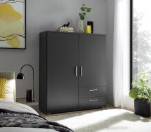 Stauraumschrank >Adeline< 2 Böden, 2 Schübe, Stange, Farbe Graphit - 120x140x38cm (BxHxT)