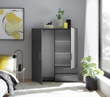 Stauraumschrank >Adeline< 2 Böden, 2 Schübe, Stange, Farbe Graphit - 120x140x38cm (BxHxT)
