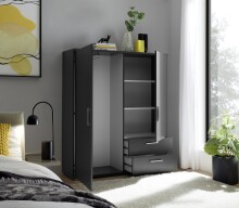 Stauraumschrank >Adeline< 2 Böden, 2 Schübe, Stange, Farbe Graphit - 120x140x38cm (BxHxT)