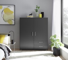 Stauraumschrank >Adeline< 2 Böden, 2 Schübe, Stange, Farbe Graphit - 120x140x38cm (BxHxT)