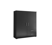Stauraumschrank >Adeline< 2 Böden, 2 Schübe, Stange, Farbe Graphit - 120x140x38cm (BxHxT)