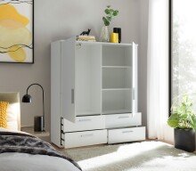 Stauraumschrank >Adeline< 2 Schübe, 2 Böden, Kleiderstange, Weiß - 120x140x38cm (BxHxT)