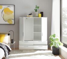 Stauraumschrank >Adeline< 2 Schübe, 2 Böden, Kleiderstange, Weiß - 120x140x38cm (BxHxT)