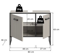 Waschbeckenunterschrank >Bagno< 2 Türen, 4 Fächer, in kaschmir Dekor - 80x63x36cm (BxHxT)