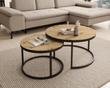 Satztisch >Gino 2< (2er Set) in Eiche Dekor, schwarz, MDF, Metall - 45x80 (HxD)