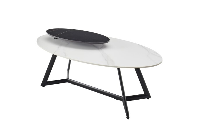 Couchtisch >Jenny< drehbare Aufsatzplatte, weiß / schwarz, Keramik - 110x41x60cm (BxHxT)