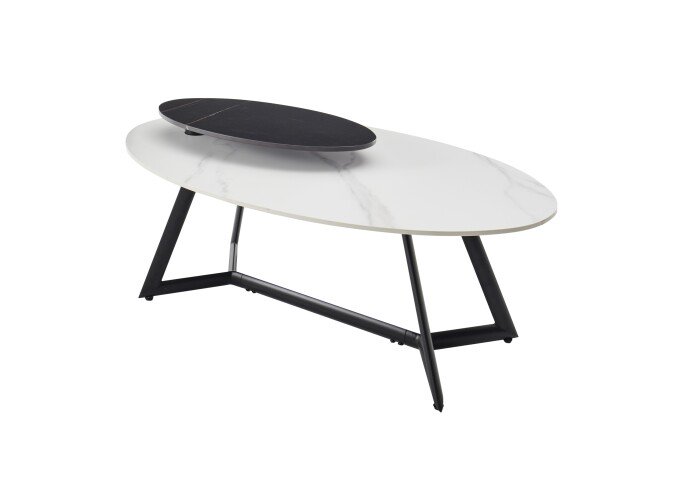 Couchtisch >Jenny< drehbare Aufsatzplatte, weiß / schwarz, Keramik - 110x41x60cm (BxHxT)