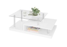 Couchtisch >Memphis< in Glas, weiß, silber - 110x36x60 (BxHxT)