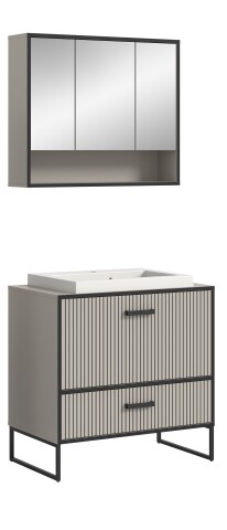 Badezimmer-Set >Bagno< (2-teilig) inkl. Waschbecken, kaschmir Dekor - 80x192x48cm (BxHxT)