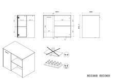 Mehrzweckschrank-Set >Malice 4< (2-teilig) Buffet + Beistellschrank/Insel, in Beton Optik hell / weiß