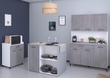 Mehrzweckschrank-Set >Malice 6< (3-teilig) Buffet + Insel +  Beistellschrank, Beton Optik hell / weiß