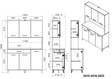 Mehrzweckschrank-Set >Malice 6< (3-teilig) Buffet + Insel +  Beistellschrank, Beton Optik hell / weiß