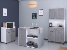 Mehrzweckschrank-Set >Malice 5< (3-teilig) Buffet + Insel + Beistellschrank, Beton Optik hell / weiß