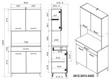 Mehrzweckschrank-Set >Malice 5< (3-teilig) Buffet + Insel + Beistellschrank, Beton Optik hell / weiß