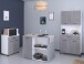 Mehrzweckschrank-Set >Malice 5< (3-teilig) Buffet + Insel + Beistellschrank, Beton Optik hell / weiß