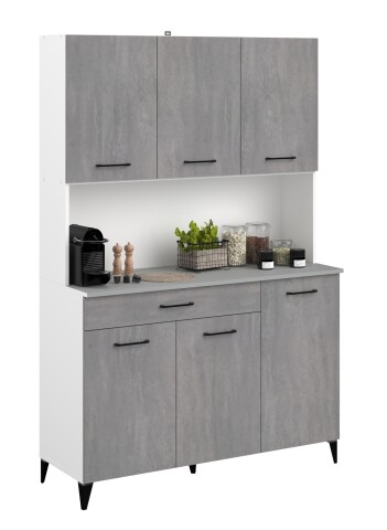 Buffet >Malice 11< 6 Türen, 8 Fächer, Beton Optik hell / weiß - 120x180x44cm (BxHxT)