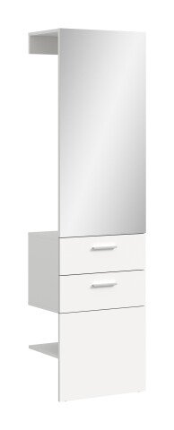 Wandgarderobe >Vaga< 2 Schübe, Stange, Spiegel, in Weiß - 52x190x36cm (BxHxT)