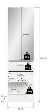 Wandgarderobe >Vaga< 2 Schübe, Stange, Spiegel, in Weiß - 52x190x36cm (BxHxT)