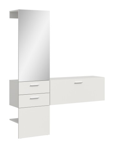 Garderoben-Set >Vaga< (2-teilig) Klappe, Schübe, Spiegel / Weiß - 156x190x36cm (BxHxT)