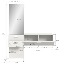 Garderoben-Set >Vaga< (2-teilig) Klappe, Schübe, Spiegel / Weiß - 156x190x36cm (BxHxT)