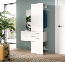 Garderoben-Set >Vaga< (3-teilig) Klappe, Schübe, Spiegel / Weiß - 104x190x36cm (BxHxT)