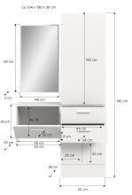 Garderoben-Set >Vaga< (3-teilig) Klappe, Schübe, Spiegel / Weiß - 104x190x36cm (BxHxT)