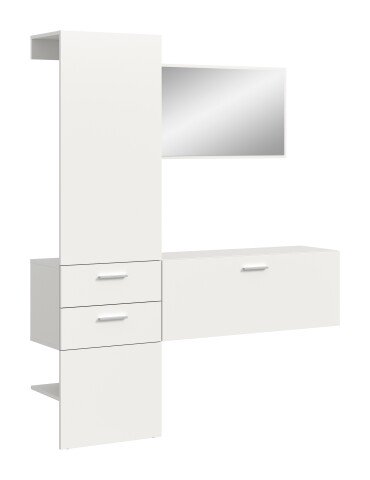 Garderoben-Set >Vaga< (3-teilig) Klappe, Schübe, Spiegel / Weiß - 156x190x36cm (BxHxT)