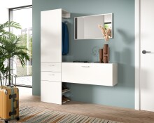 Garderoben-Set >Vaga< (3-teilig) Klappe, Schübe, Spiegel / Weiß - 156x190x36cm (BxHxT)