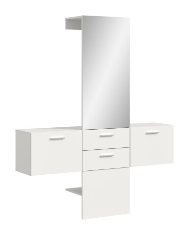 Garderoben-Set >Vaga< (3-teilig) Klappen, Schukästen, Spiegel / Weiß - 156x190x36cm (BxHxT)