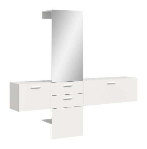Garderoben-Set >Vaga< (3-teilig) Klappen, Schubkästen, Spiegel / Weiß - 208x190x36cm (BxHxT)