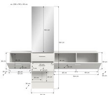 Garderoben-Set >Vaga< (3-teilig) Klappen, Schubkästen, Spiegel / Weiß - 208x190x36cm (BxHxT)