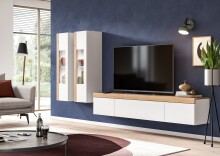 Lowboard >Ruda< stehend / hängend, Weiß / Artisan Eiche Dekor - 180x34x33cm (B/H/T)