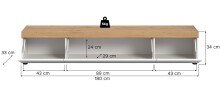 Lowboard >Ruda< stehend / hängend, Weiß / Artisan Eiche Dekor - 180x34x33cm (B/H/T)